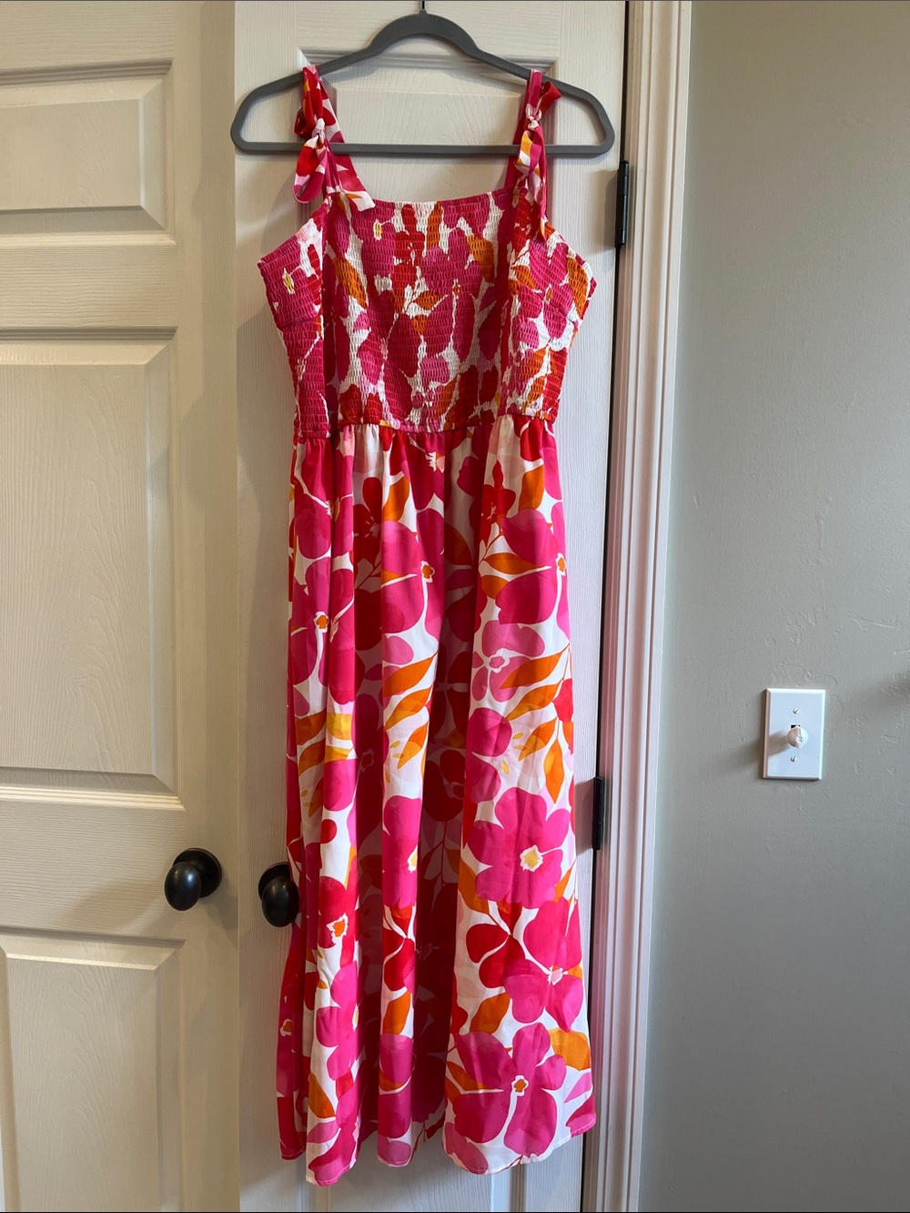 Pink Floral Maxi Sundress with Tie Straps